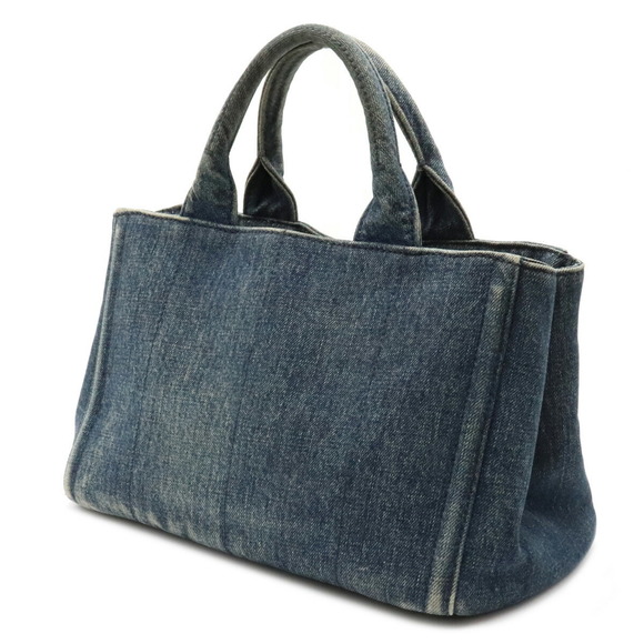 Prada Denim Canapa Tote Bijou Blue Studded Bag - Picture 1 of 8